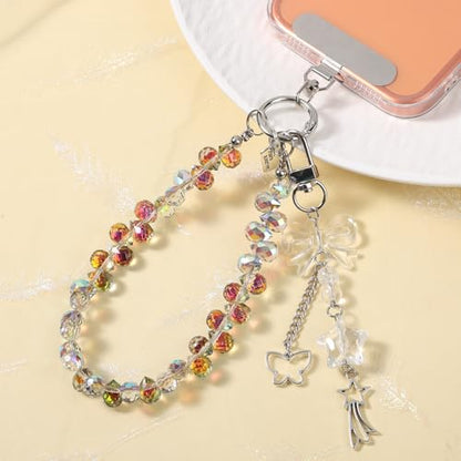 Crystal Beaded Phone Wrist Strap, Cute Cellphone Lanyard Chain, Bow Keychain Wristlet Bag Charms for Women - color: Amber