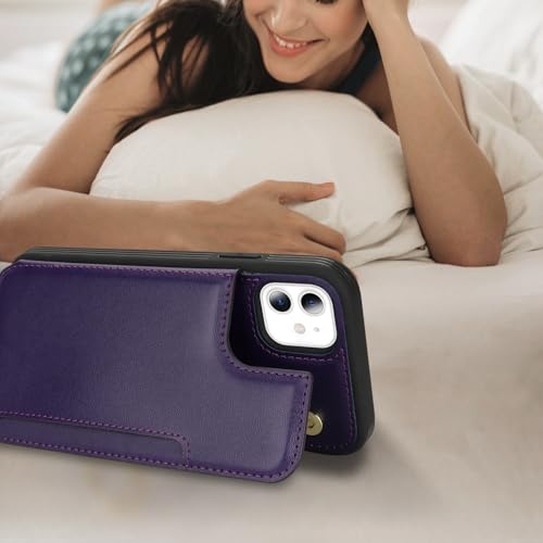 iCoverCase Compatible with iPhone 11 Case with Card Holder, Wallet Phone Case for Women Men RFID Blocking PU Leather Protective Case 6.1 Inch (Dark Purple) - color: Dark Purple