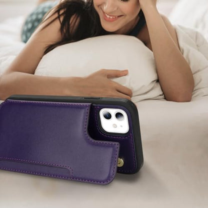 iCoverCase Compatible with iPhone 11 Case with Card Holder, Wallet Phone Case for Women Men RFID Blocking PU Leather Protective Case 6.1 Inch (Dark Purple) - color: Dark Purple