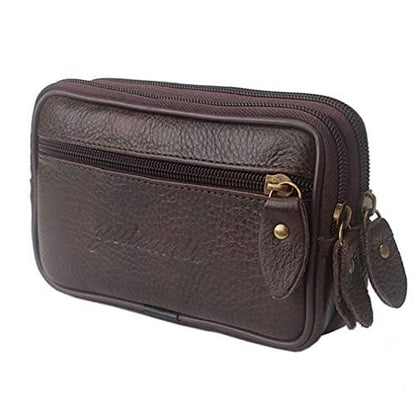 Leather Phone Belt Bag Holster Pouch for Men Loop Flip Coin Purse Case Cell Phone Waist Pack Pouch Case - color: #07coffee
