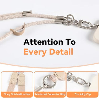 Oaridey Phone Lanyard Crossbody, Adjustable Anti Theft Phone Strap with 2 Metal Phone Tether Tabs for All Phones, Ergonomic Wide Shoulder Strap Cell Phone Lanyard for Daily Use, Skin-Friendly, Apricot - color: Apricot