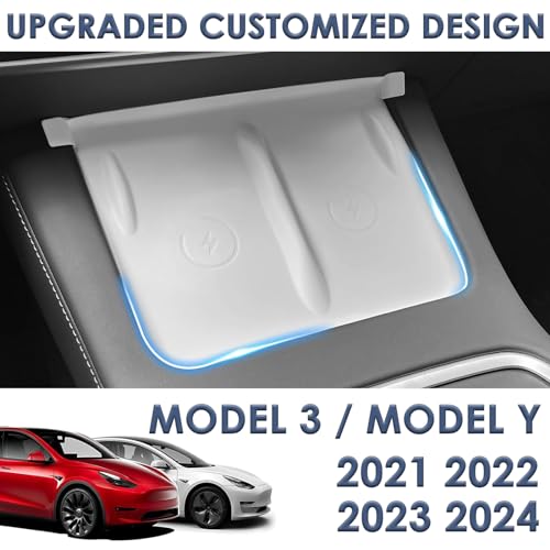 Center Console Wireless Charging Mat Compatible with Tesla Model Y 3 2024 2023 2022 2021Accessories Interior Pad Non-Slip Mat Upgrade Protection Trim Pads Dashboard Decoration Cover Gen 2 (White)