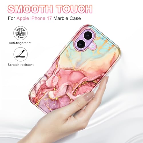 Btscase Compatible with iPhone 17 Case 6.3 Inch 2025,Marble Pattern 3 in 1 Heavy Duty Shockproof Full Body Rugged Hard PC+Soft Silicone Drop Protective Women Girl Phone Cases, Rose Gold - color: A-Rose Gold, size: iPhone 17