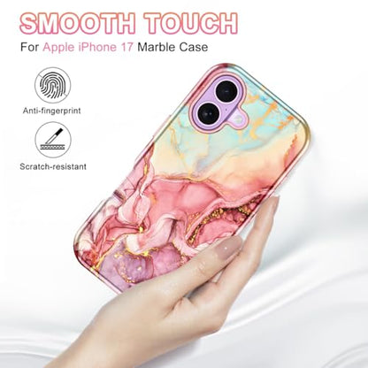 Btscase Compatible with iPhone 17 Case 6.3 Inch 2025,Marble Pattern 3 in 1 Heavy Duty Shockproof Full Body Rugged Hard PC+Soft Silicone Drop Protective Women Girl Phone Cases, Rose Gold - color: A-Rose Gold, size: iPhone 17