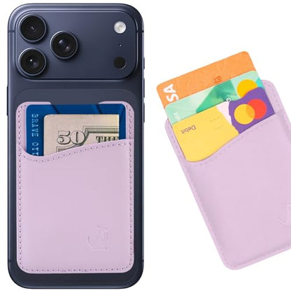 Wallaroo Premium Leather Cell Phone Wallet Stick On - Android and iPhone Wallet and Card Holder for Women and Men - Durable with Non-Slip Lining Secures Up to 3 Cards - color: Lavender Pink