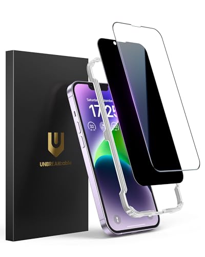 UNBREAKcable 2PCS Screen Protector for iPhone 14-1 Privacy Tempered Glass+1 Clear Glass Double Shatterproof [Easy Installation Frame] [9H Hardness] [Case Friendly] Anti-Scratch for iPhone 6.1 inch - size: iPhone 14