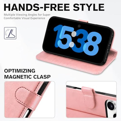 TUCCH Wallet Case for iPhone 17 Pro (6.3") 2025, 4 Card Holders, Rose Gold | RFID Blocking, Viewing Stand, Shockproof TPU Shell, PU Leather, Magnetic Closure, Protective Folio Flip Cover - color: Rose Gold