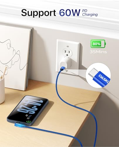 USB C Cable Fast Charging 60W, 2Pack 6FT Right Angle USB C Cable Nylon - color: Blue, size: 6FT, style: USB C to USB C