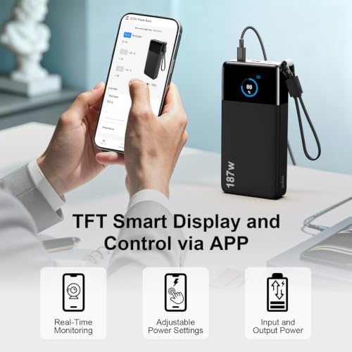 NOBIS Portable Charger 187W 25000mAh Power Bank w/Smart Display APP