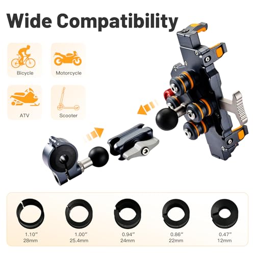 Aluminum Motorcycle Cell Phone Mount with Vibration Dampener, M1 Anti-Theft MTB Phone Mount for Motorcycle ATV Bike UTV Scooter, ATV Phone Holder Fit 6.1"-7.2" Phone, High-Speed Secure Lock - style: M1