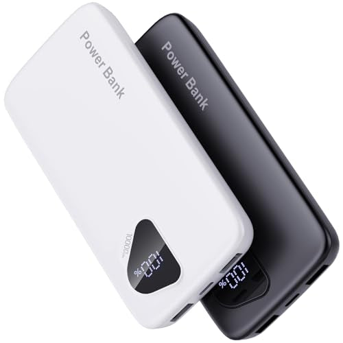2026 2-Pack 10000mAh Portable Charger Battery Pack with Built in Cables - color: Black&White