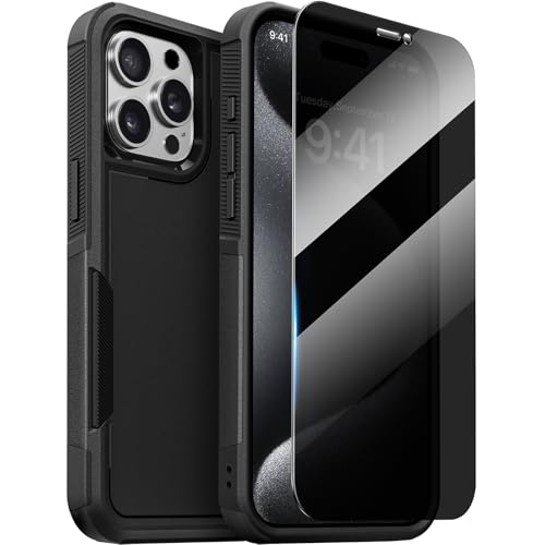 Diaclara Designed for iPhone 15 Pro Case, [with Privacy Screen Protector] [Anti Spy] [Military Grade Drop Protection] Heavy Duty Full-Body Shockproof Phone Case, Black - color: Black, size: iPhone 15 Pro 6.1"