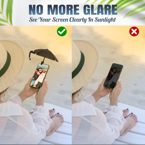 Phone Umbrella for Sun, Clip-On Phone Sun Shade, Universal Fit - color: Black