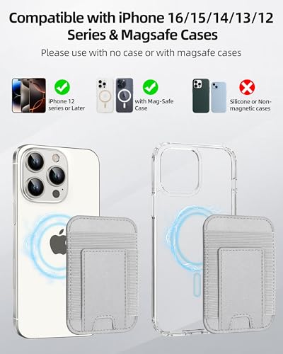 Upgraded for Magsafe Wallet, 7 Card Holder, RFID Blocking, Strongest Magnet | Magnetic Wallet for iPhone 17/16/15/14/13/12 Series, for iPhone Magsafe Wallet with 2 Card Slots, Vegan Leather, Light Gray - color: Light Gray-Upgraded