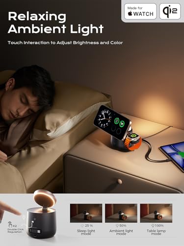THREEKEY 4 in 1 Qi2 Magnetic Wireless Charging Station, 15W Fast Charger with Made for Apple Watch Charging Module, for iPhone 18–12 Series & AirPods, 65W Adapter Included - color: Black