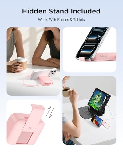 iWALK Portable Charger, 10000mAh 45W PD Power Bank, USB C in&Out Fast Charging Battery Pack with Phone Stand, Travel Essential Powerbank for iPhone 17 16 15 14 13 12 Samsung S25 MacBook etc,Pink - color: Pink 45W