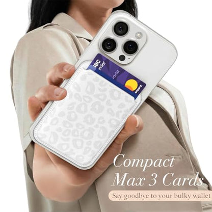 Svanove Leopard Magnetic Phone Wallet Compatible with Magsafe Wallet for Women, Cheetah Print ID Credit Card Holder Wallets for iPhone 17/16/15/14/13/12 Series, Cute Slim Leather Wallets, White - color: White