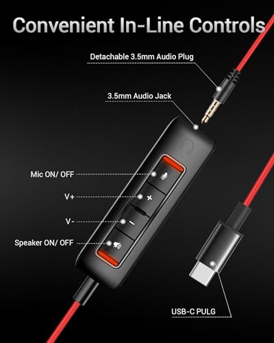 NUBWO HW02 USB C/3.5 Headset with Microphone, in-line Mute & Volume Control - color: Dark, size: 1 pack