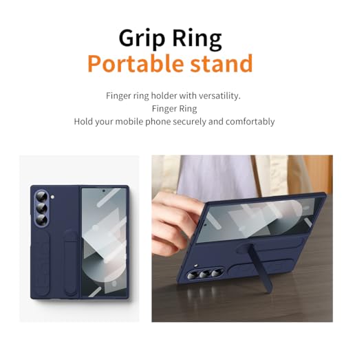 for Samsung Galaxy Z Fold 6 Protect Case with Wristband Stand,Bulit-in Screen & Lens Protection Shockproof Full Body Drop Fall Protection.(Blue) - color: Blue