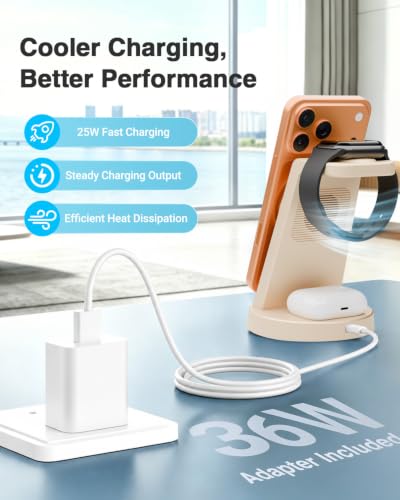 25W MagSafe Charging Station, 3-in-1 Magnetic Wireless Charger for Apple - color: Soft Beige