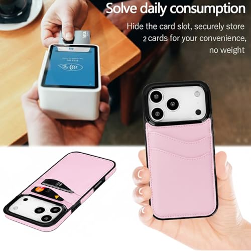 Compatible with iPhone 17 Pro Wallet Case with Card Holder(Hot Pink) | (2 Cards), Shockproof Soft TPU Protective Cover Women Girls, Card Holder Case for iPhone 17 Pro 6.3 Inch - color: Hot Pink, size: iPhone 17 Pro 6.3 inch