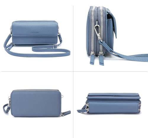 RFID Crossbody Wallet Wristlet Purse with Phone Pocket For Women Vegan Leather - color: Ch-retro Blue