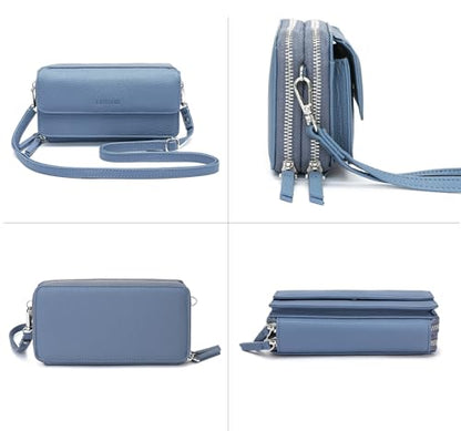 RFID Crossbody Wallet Wristlet Purse with Phone Pocket For Women Vegan Leather - color: Ch-retro Blue