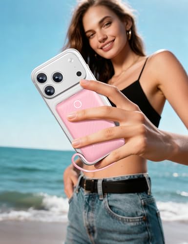 miisso 10000mAh Mini Portable Charger with Built in Cable, Pink - color: Pink