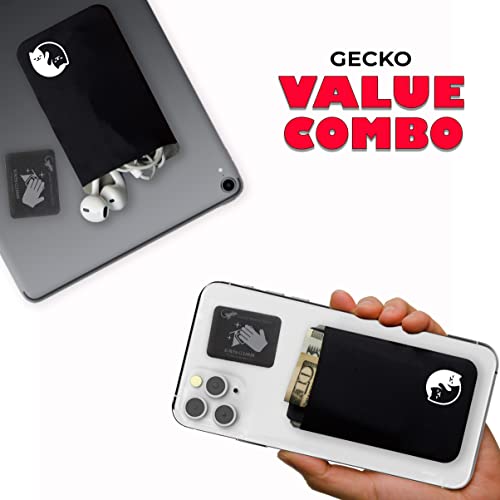 Phone Wallet - Adhesive Card Holder - Cell Phone Pouch - Stick on Lycra Pocket by Gecko - Carry Credit Cards and Cash - color: TWIN - CAT YINYANG