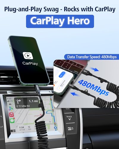AGVEE 3ft Coiled USB-A to Lightning Cable [MFI Certified] Carplay