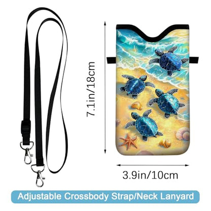 Neoprene Cell Phone Sleeve Pouch Case Bag with Crossbody Strap Neck Lanyard for Women 7.1 X 3.9 in Cute Turtle - color: Cute Turtle