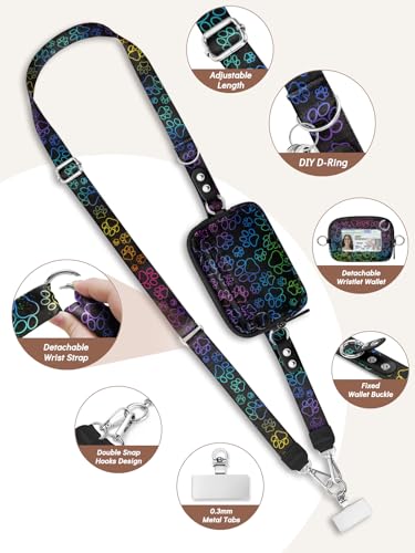 Clip and Go Strap for Phone with Wallet Crossbody Lanyard Dog Paw - color: Dog Paw