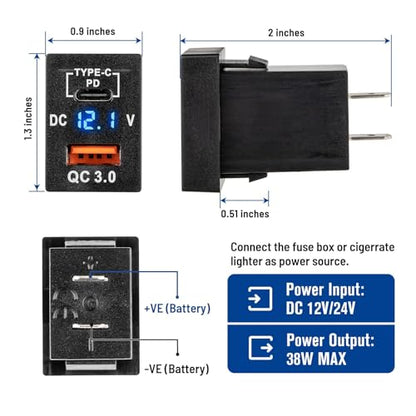 Anina Car Charger Socket Dual PD USB Ports Power Adapter QC3.0 USB A Quick Charging & Type C 12V Power Charging Outlet Compatible with 2008-2024 Toyota Tacoma 4Runner Tundra RAV4