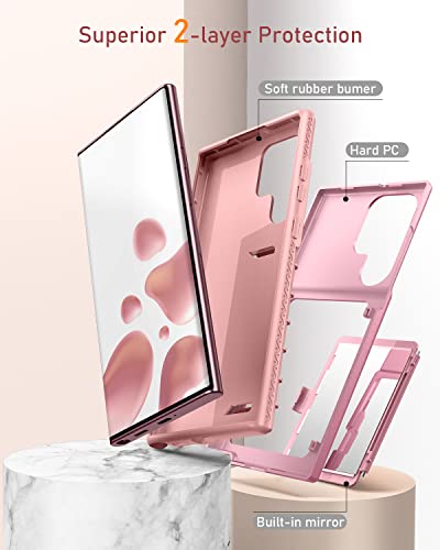 WeLoveCase for Samsung Galaxy S22 Ultra Wallet Case with Credit Card Holder & Hidden Mirror, All-Round Protection Shockproof Phone Cover Designed for Samsung Galaxy S22 Ultra, 6.8 Inch Rose Gold - color: Rose Gold