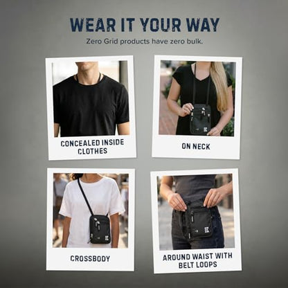 Zero Grid RFID Travel Neck Wallet, Large Passport Holder, Black - color: Black, size: Solo/Couple