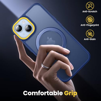 Supdeal Magnetic Stand Case for iPhone 13/14, [360° Rotating Invisible Kickstand] [Compatible with Mag Safe] [Military Grade Protection] Ring Magnet Holder Matte Phone Cover, 6.1'', Blue - color: Blue, size: iPhone 13/14