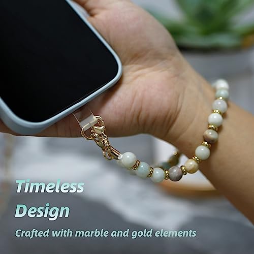 Marble Beaded Phone Wrist Strap for Women, Detachable Design - color: Amazonite