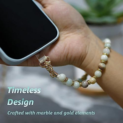 Marble Beaded Phone Wrist Strap for Women, Detachable Design - color: Amazonite