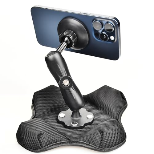 VAUBORTTI Magnetic Phone Holder for Desk&Car Dash,Aluminum Arm, Non-Slip Beanbag Base, 360° Rotation at 3 Points, Compatible with MagSafe iPhone 12-16 Series, Fits RAM B Size 1" Ball