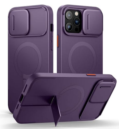 SURITCH for iPhone 13 Pro Max/12 Pro Max Case with Magnetic Camera Slide Cover and Adjustable Kickstand, Compatible with MagSafe, Shockproof Bumper Case Slim Protective Cover 6.7 Inch, Dark Purple - color: Dark Purple, size: IPhone 13 Pro Max/12 Pro Max-6