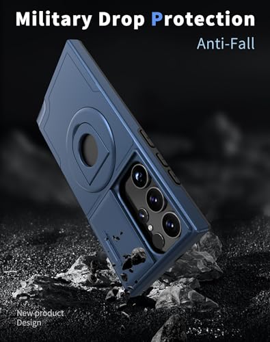 ANNGELAS for Samsung Galaxy S23 Ultra Mag Safe Kickstand Case with Slide Camera Cover,Slim Shockproof Military Heavy Duty Anti Drop Full Body Protection,360 Rotating Stand Magnetic Phone Case(Blue) - color: Magnetic Stand Blue