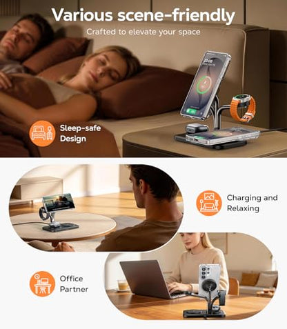 Meifigno 45W 5 in 1 Magnetic Charging Station for Samsung, Dual Phone & Galaxy Watch Wireless Charger Stand, Fast Mag-Safe Charger for Galaxy S26 Ultra/S25/Z Fold7/Flip7, Galaxy Watch Ultra/8/7 & Buds