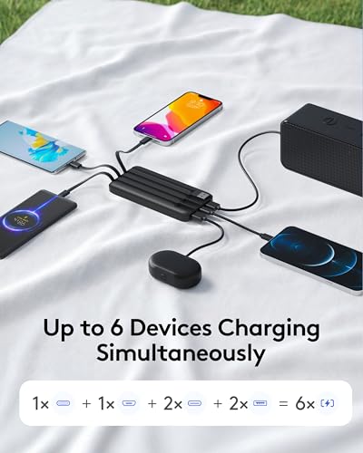 Orfeika Fast Charging Portable Charger Power Bank with Built-in 4 Cables | 10000mAh|Ultra-Slim&Light|Flight-Safe|Power 6 Devices at Once|22.5W|Battery Pack For iPhone,Samsung,Google|Travel Essentials - color: Black
