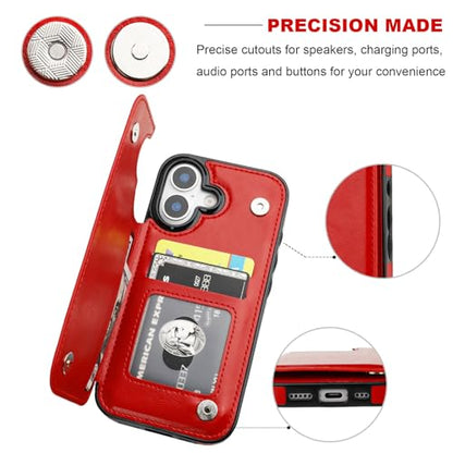 ONETOP for iPhone 17 Wallet Case with Credit Card Holder,Red | Kickstand,ID/Cash Holder,Case Wallet with Card Slots,Double Magnetic Clasp,Durable PU Leather Shockproof Cover for Women Men - color: Red