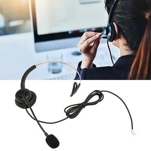 Telephone Headset Single Ear, Professional Noise Canceling Adjustable Wired Phone Headset for Call Center Customer Service, Noise Canceling Business Single Ear