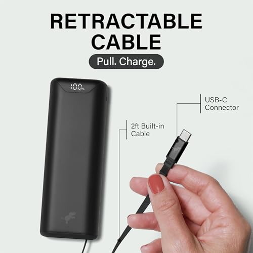 Nimble Champ Stretch Portable Charger with USB-C Cable, 10000mAh Power Bank - color: Black