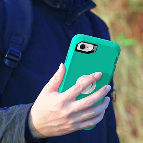 MXX Case Designed for iPhone SE Case 2020 /SE 2022 Heavy Duty Protective Case with Screen Protector [3 Layers] Rugged Rubber Protection Cover & Rotating 360 Degree Belt Clip SE 3rd/2nd Gen(Aqua/White) - color: Aqua/White