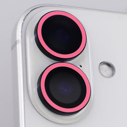 Luminous Camera Lens Protector for iPhone 16/16 Plus Individual Metal Ring Tempered Glass Glow in The Dark Lens Cover (2PCS) (Pink, for iPhone 16/16 Plus) - color: Pink