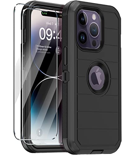 for iPhone 14 Pro Max Case with 2 Screen Protector,Full Body Shockproof Drop Protection Dust Proof Heavy Duty 3-Layer Military Rugged Durable Cover for Apple iPhone 14 Pro Max 6.7" (Black) - color: Black II