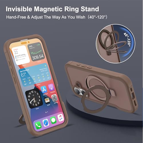 Compatible with iPhone 16 Case with Magnetic Ring Stand [Compatible with Mag-Safe] [Built-in Screen Protector] Military-Grade Drop Protection Matte Translucent Phone Case, Desert Brown - color: Desert Brown, size: Iphone 16